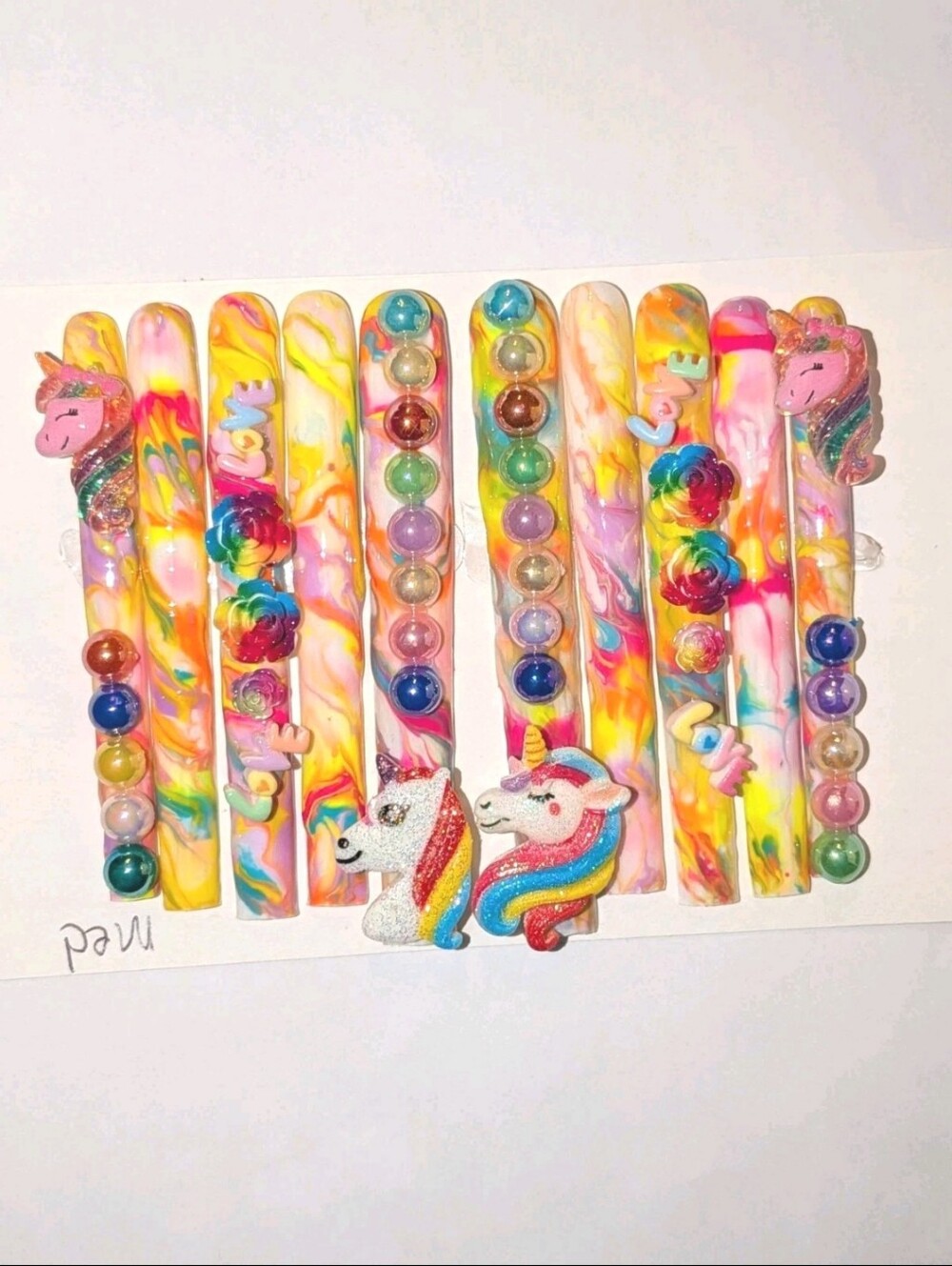 Hand Crafted Multicolor Unicorn 6Xl Press-On Nails with Rainbow Accents Sz Mediu - Picture 17 of 17